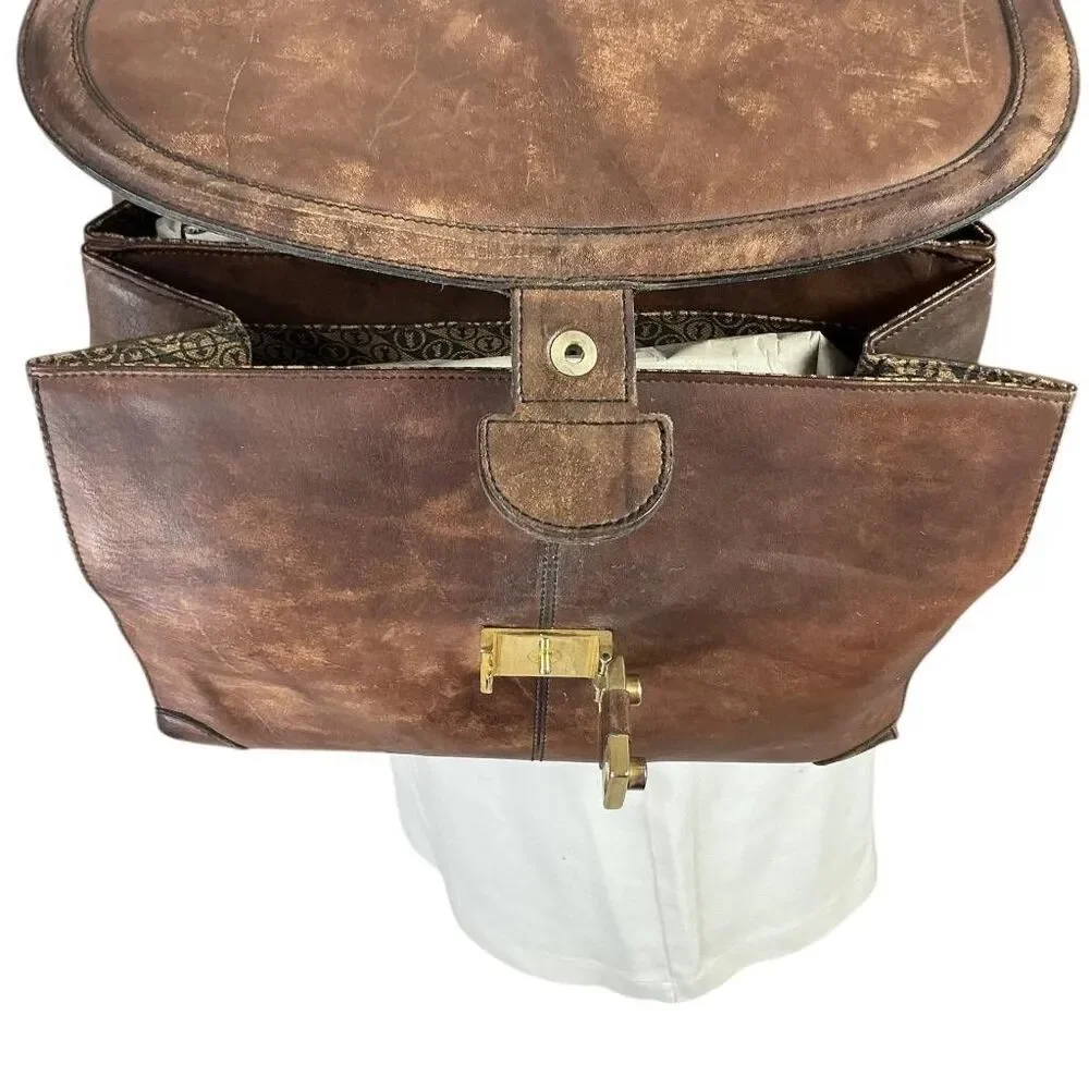 Gold Pfeil Leather Shoulder Bag Brown Medium Top Handle Shoulder Strap Vintage
